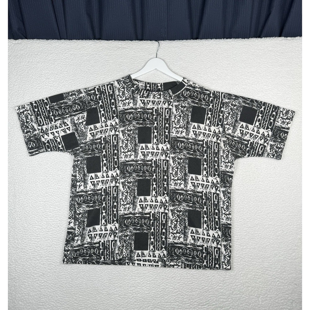 Vintage 80s La-Belle Shirt All Over Print Black White - Women's XL (26x25)